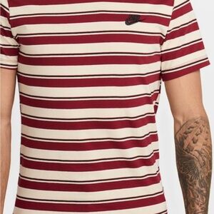 Nike Men's Maroon and Cream Striped Tee Size XL CB-60